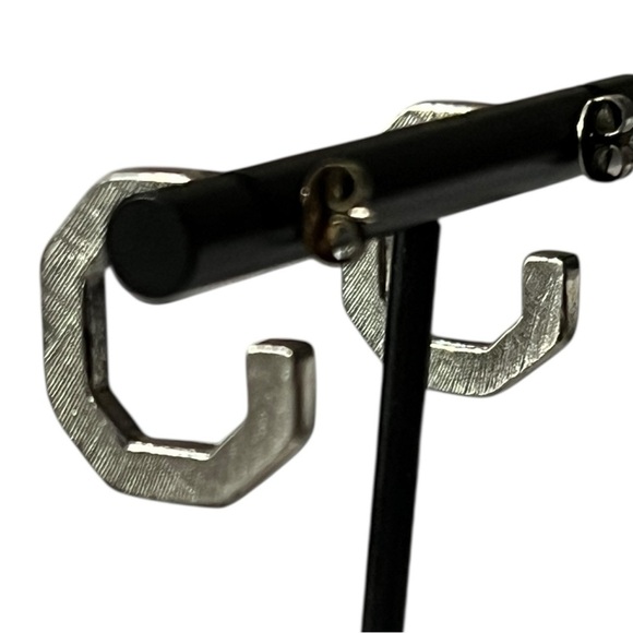 Silver Geometric “C” Shape Hoop Earrings - Picture 4 of 8